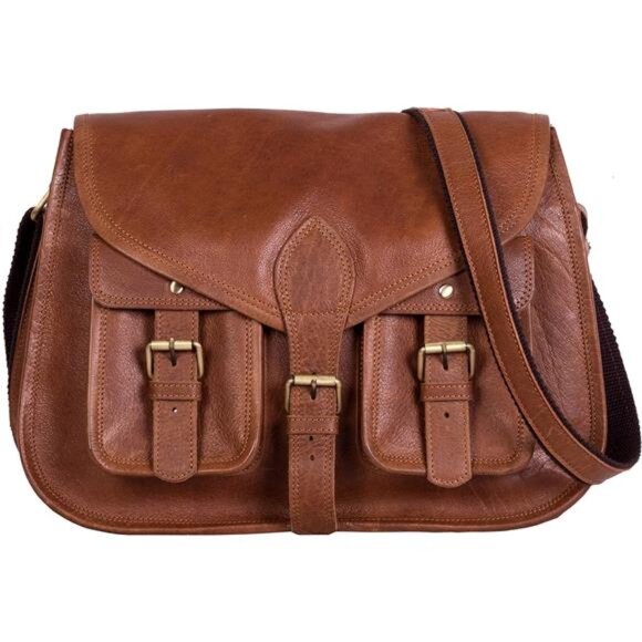 14 Inch Leather Shoulder Bag, Crossbody Bag Brown